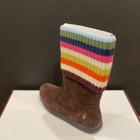 Coach Tatum Chestnut Brown Knit Stripe Bootie Ankle Short Boots Shoes Flats NEW - Picture 3 of 4